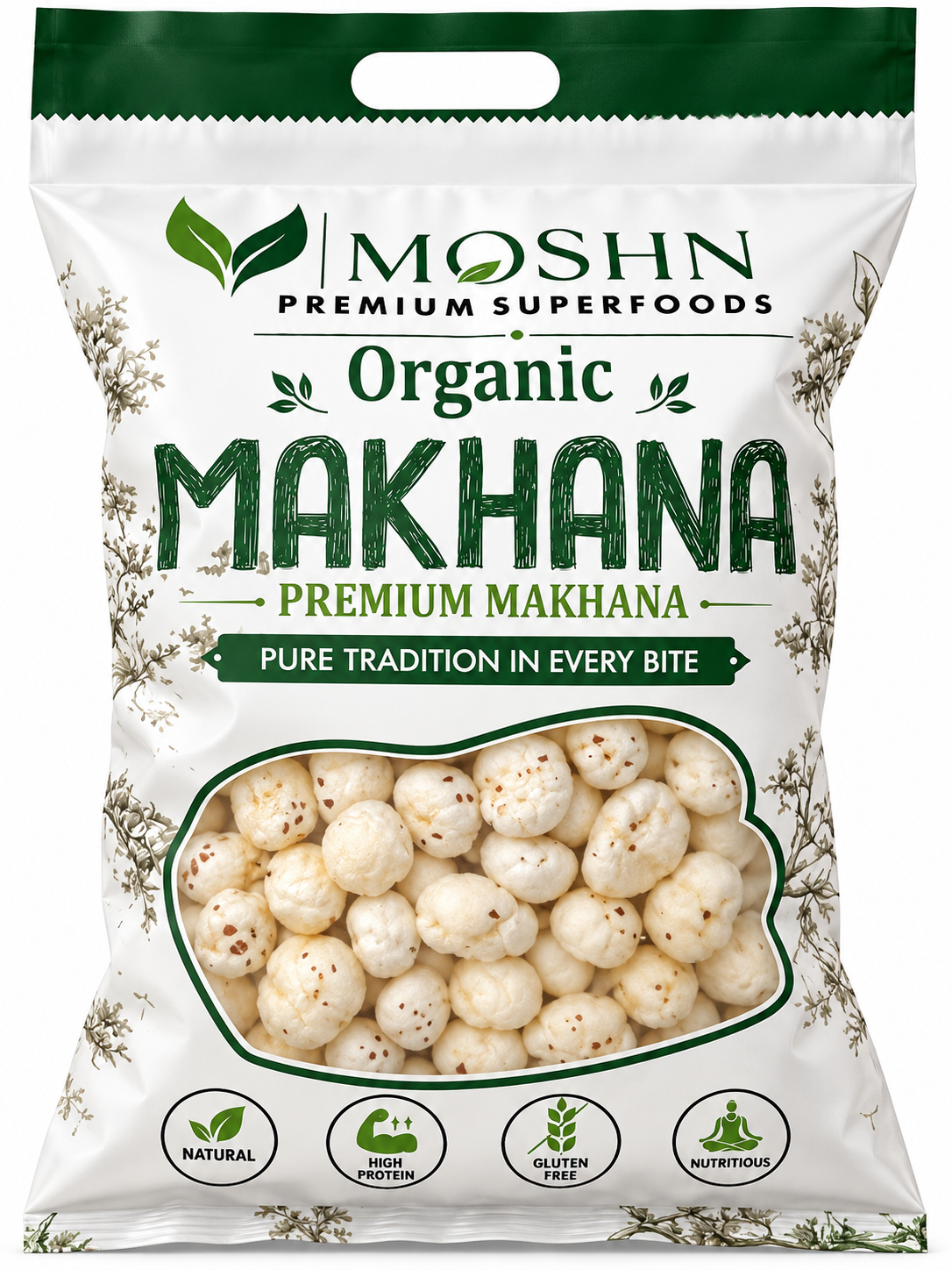 MOSHN Organic Premium Makhana packet — Pure Tradition in Every Bite